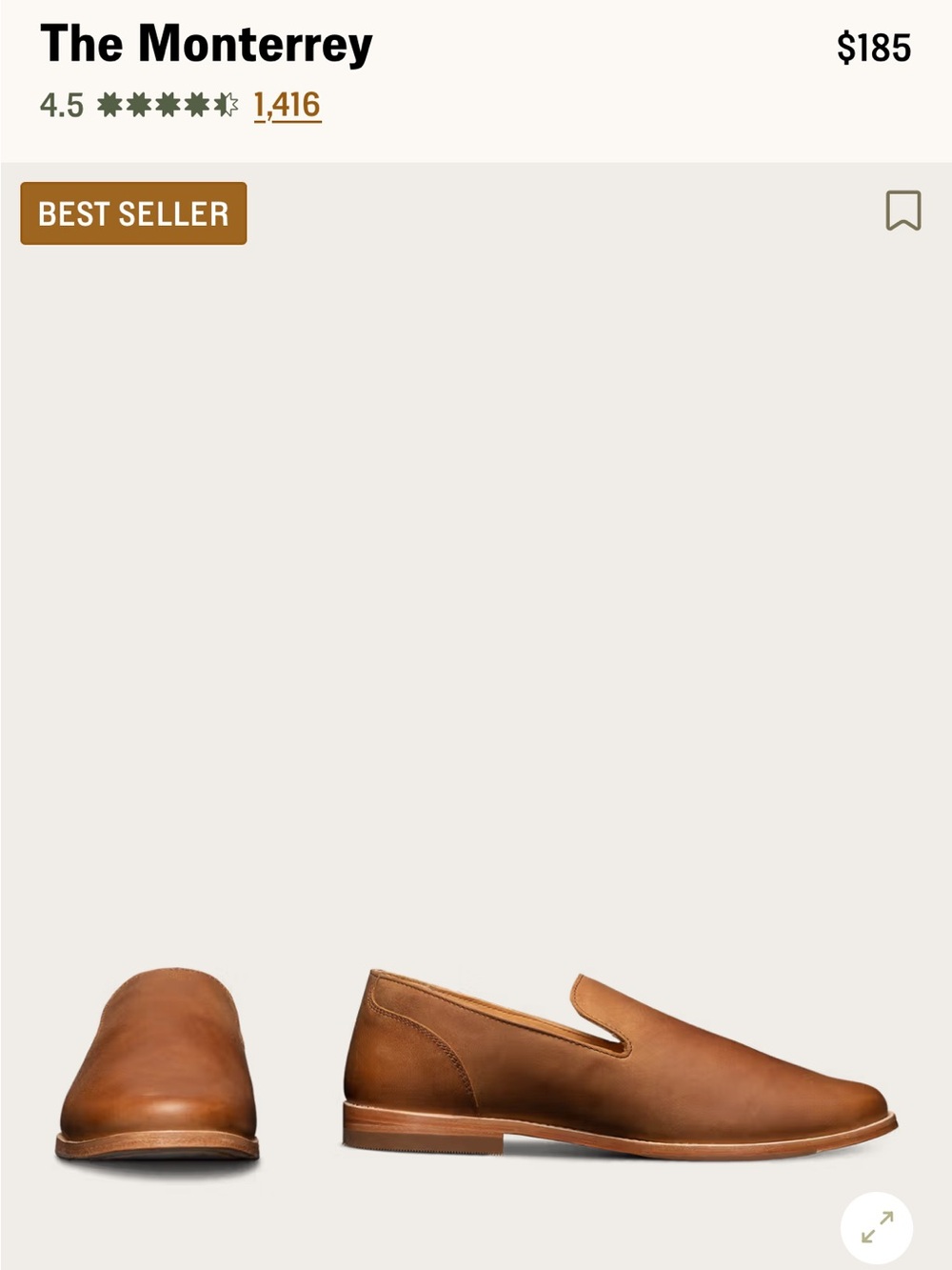 Tecovas The Monterrey Men’s Leather Slip-On Loafer — Brown Sz 15